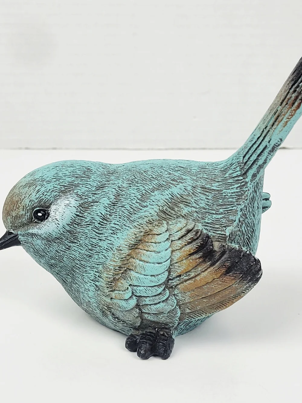 RAZ Imports Resin Stone Textured Chickadee~Ceramic Bitossi Style Bird~Turquoise